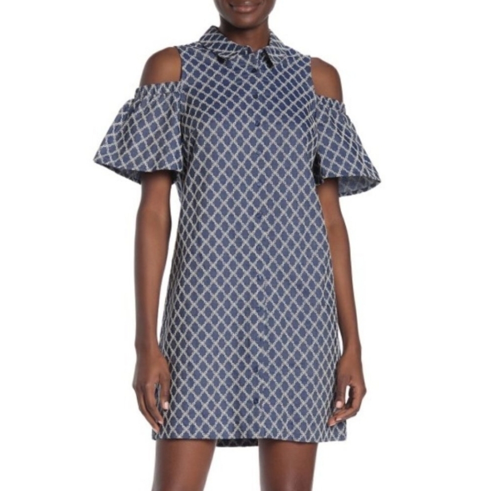 Trina Turk Cali Cold Shoulder Chambray Dress Size 6